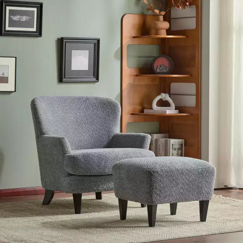 Christopher Knight Home Gerald Set Sedia e Pouf Club Contemporanei Rivestiti in Bouclé