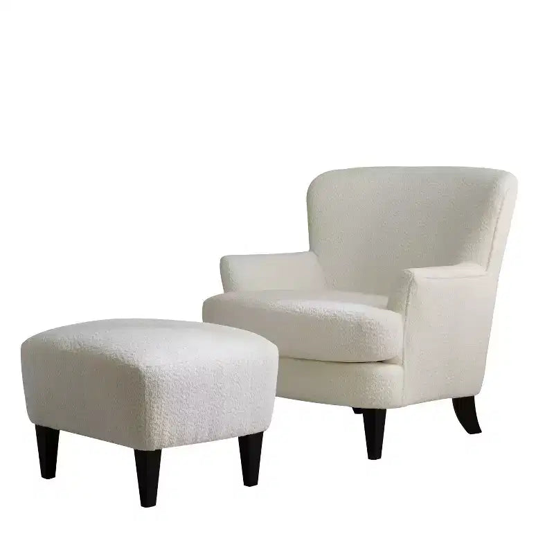 Christopher Knight Home Gerald Set Sedia e Pouf Club Contemporanei Rivestiti in Bouclé