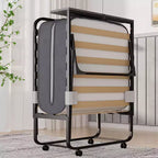 Mjkone Letto Pieghevole per Adulti con Materasso in Memory Foam Rete a Doghe in Legno,Con copertura antipolvere,75*32