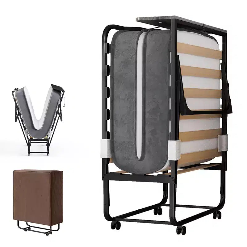 Mjkone Letto Pieghevole per Adulti con Materasso in Memory Foam Rete a Doghe in Legno,Con copertura antipolvere,75*32