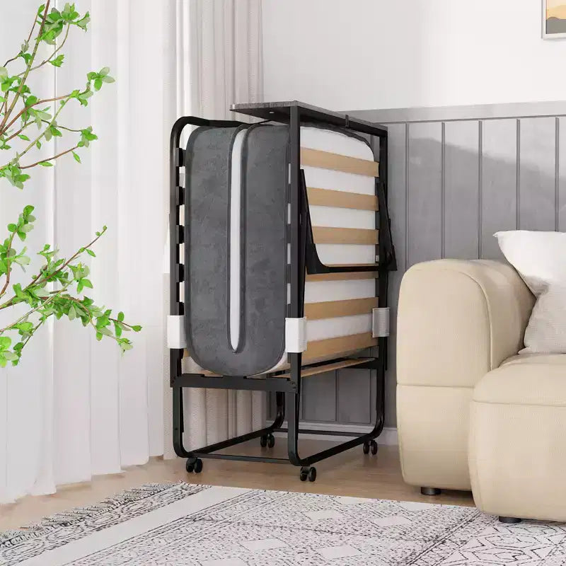 Mjkone Letto Pieghevole per Adulti con Materasso in Memory Foam Rete a Doghe in Legno,Con copertura antipolvere,75*32