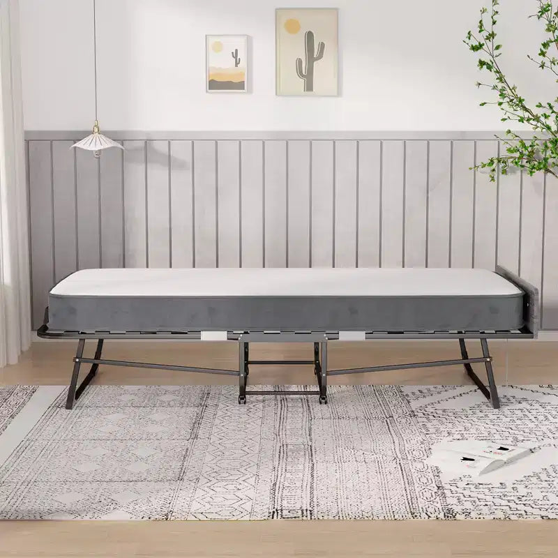 Mjkone Letto Pieghevole per Adulti con Materasso in Memory Foam Rete a Doghe in Legno,Con copertura antipolvere,75*32