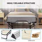 Mjkone Letto Pieghevole per Adulti con Materasso in Memory Foam Rete a Doghe in Legno,Con copertura antipolvere,75*32