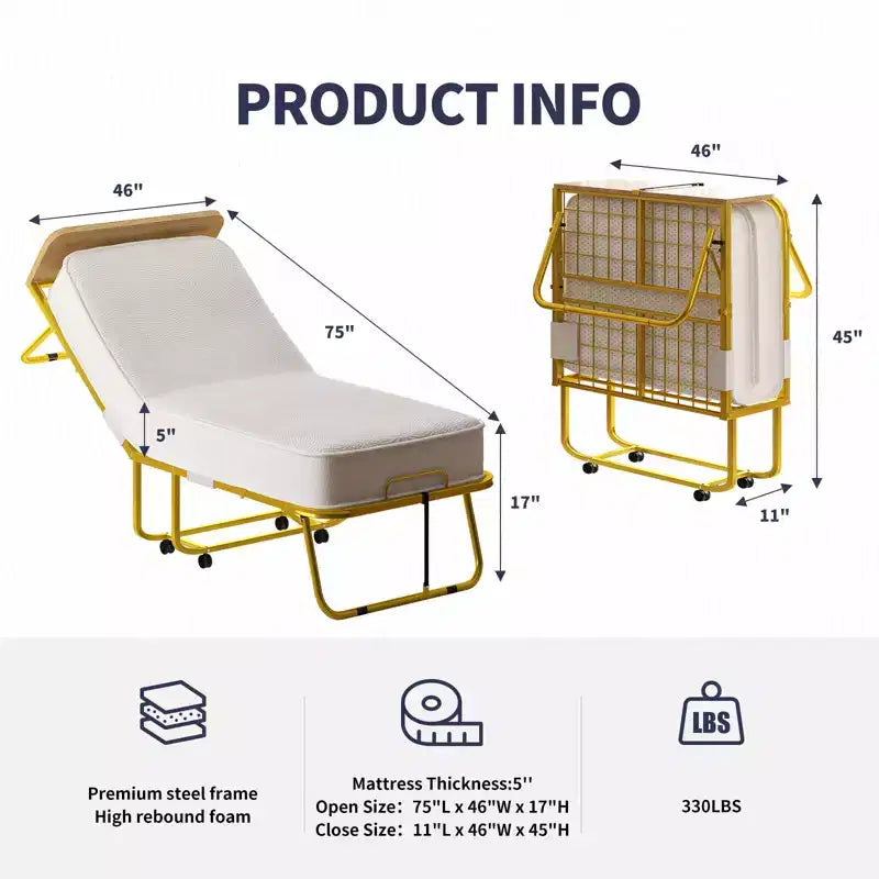 Mjkone Letto Pieghevole con Materasso per Adulti, Materasso in Memory Foam, Letto Pieghevole Portatile con Borsa Antipolvere e Deflettore, Letto Pieghevole per Ospiti