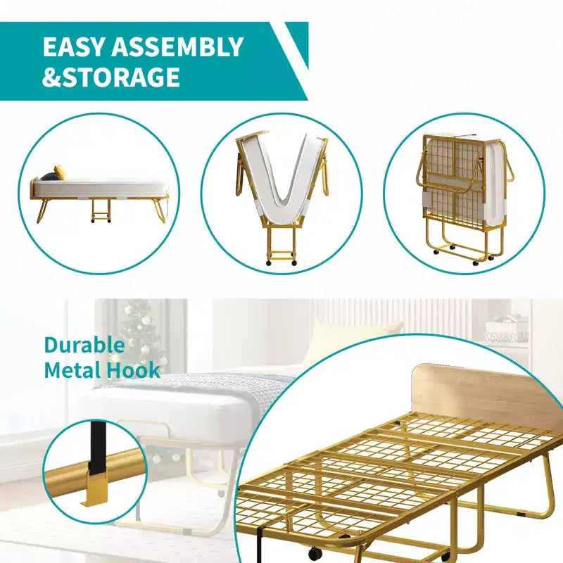 Mjkone Letto Pieghevole con Materasso per Adulti, Materasso in Memory Foam, Letto Pieghevole Portatile con Borsa Antipolvere e Deflettore, Letto Pieghevole per Ospiti