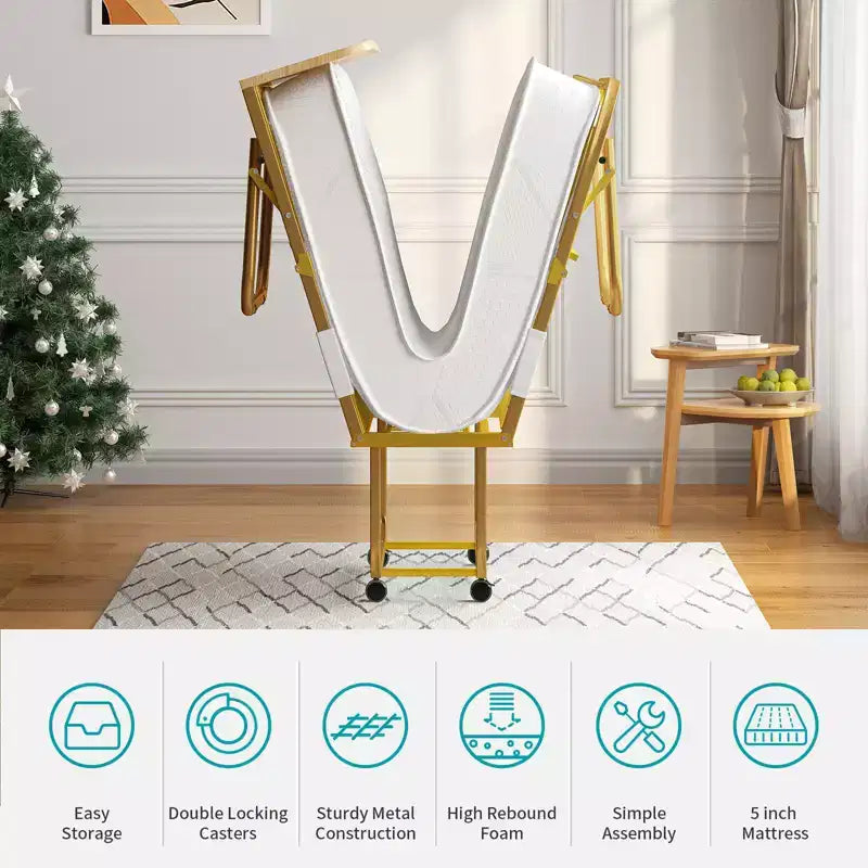 Mjkone Letto Pieghevole con Materasso per Adulti, Materasso in Memory Foam, Letto Pieghevole Portatile con Borsa Antipolvere e Deflettore, Letto Pieghevole per Ospiti