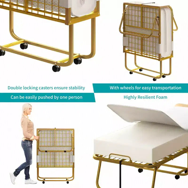 Mjkone Letto Pieghevole con Materasso per Adulti, Materasso in Memory Foam, Letto Pieghevole Portatile con Borsa Antipolvere e Deflettore, Letto Pieghevole per Ospiti