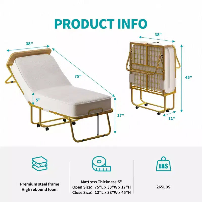 Mjkone Letto Pieghevole con Materasso per Adulti, Materasso in Memory Foam, Letto Pieghevole Portatile con Borsa Antipolvere e Deflettore, Letto Pieghevole per Ospiti