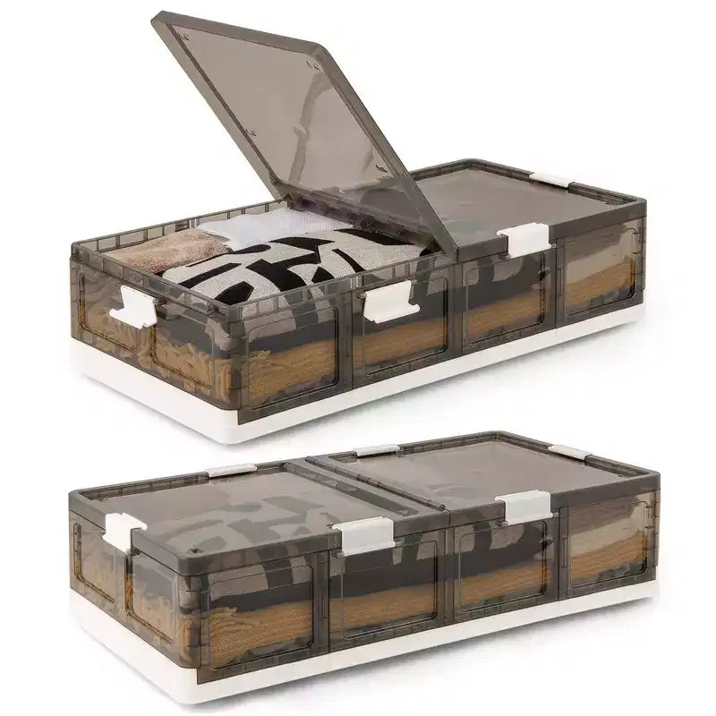 Costway Confezione da 2/4 contenitori per letto da 100 litri con ruote e doppio coperchio apribile