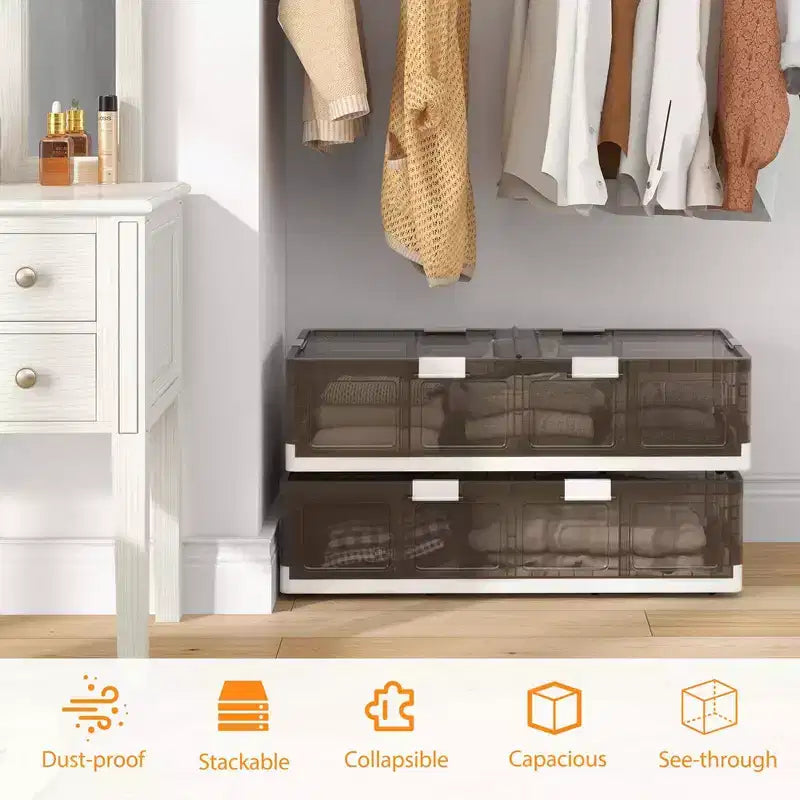 Costway Confezione da 2/4 contenitori per letto da 100 litri con ruote e doppio coperchio apribile