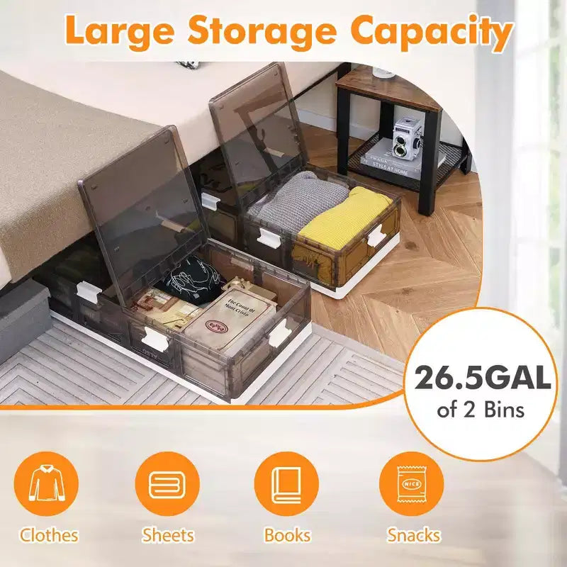 Costway Confezione da 2/4 contenitori per letto da 100 litri con ruote e doppio coperchio apribile