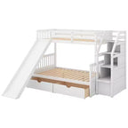 Letto a castello Whisen Twin over Full con cassetti, contenitore e scivolo, multifunzione