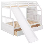Letto a castello Whisen Twin over Full con cassetti, contenitore e scivolo, multifunzione