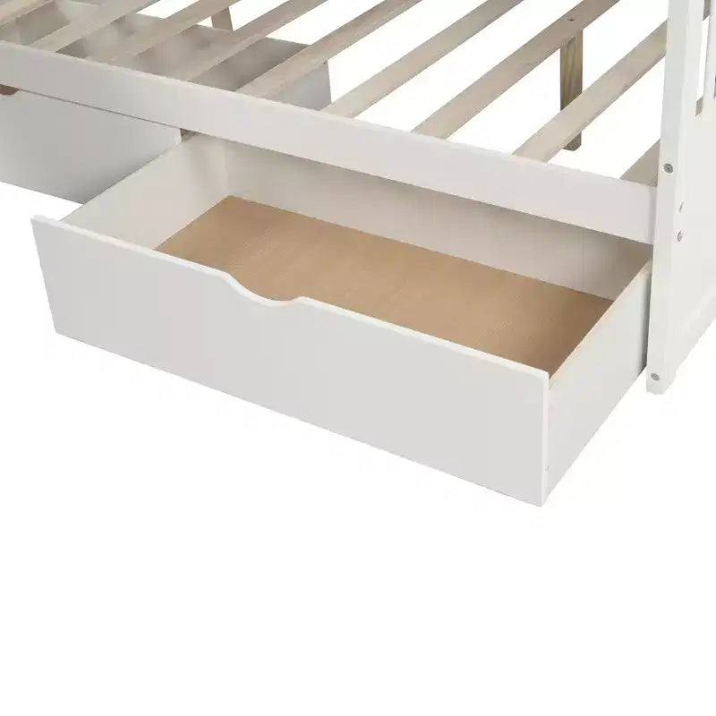 Letto a castello Whisen Twin over Full con cassetti, contenitore e scivolo, multifunzione