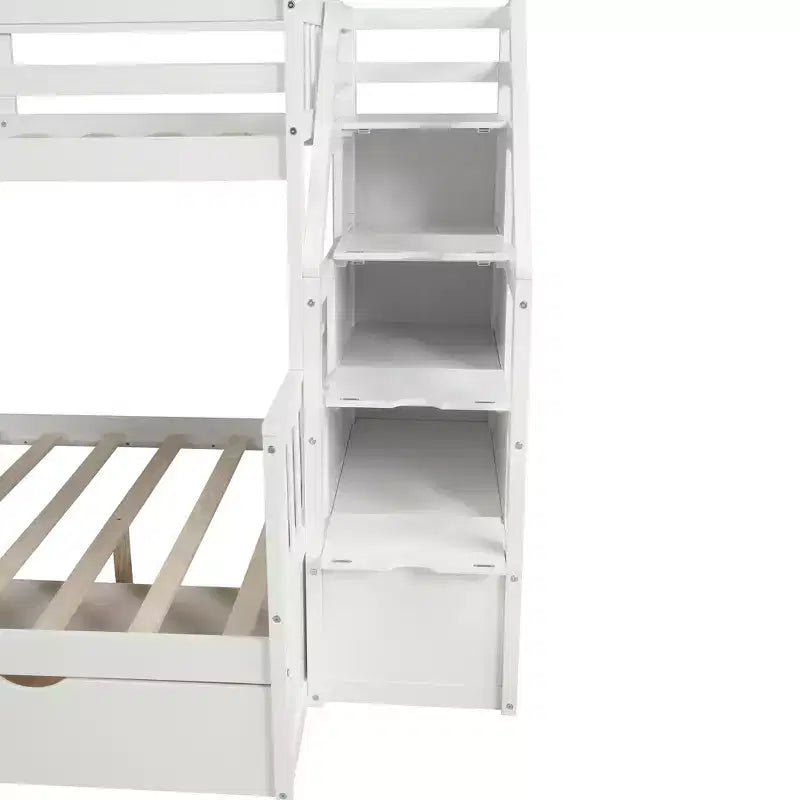 Letto a castello Whisen Twin over Full con cassetti, contenitore e scivolo, multifunzione