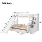 Letto a castello Whisen Twin over Full con cassetti, contenitore e scivolo, multifunzione