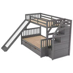 Letto a castello Whisen Twin over Full con cassetti, contenitore e scivolo, multifunzione