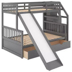 Letto a castello Whisen Twin over Full con cassetti, contenitore e scivolo, multifunzione