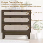 Comodino in legno WhizMax a 3 cassetti, comodino in rattan