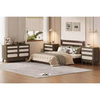 Comodino in legno WhizMax a 3 cassetti, comodino in rattan
