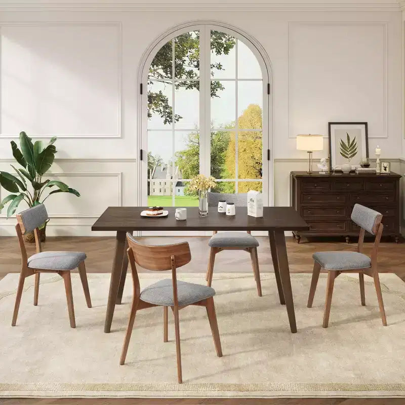 GDFStudio Willis Sedie da pranzo rivestite in legno di gomma (Set di 4)