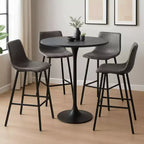 Sgabello da bar LeisureMod Elland con rivestimento in pelle - Sgabello moderno ad altezza bancone con gambe e poggiapiedi in ferro per cucina, bar e pub, set da 2