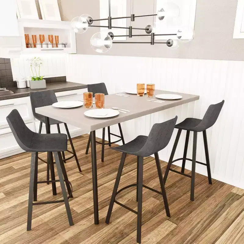 Sgabello da bar LeisureMod Elland con rivestimento in pelle - Sgabello moderno ad altezza bancone con gambe e poggiapiedi in ferro per cucina, bar e pub, set da 2