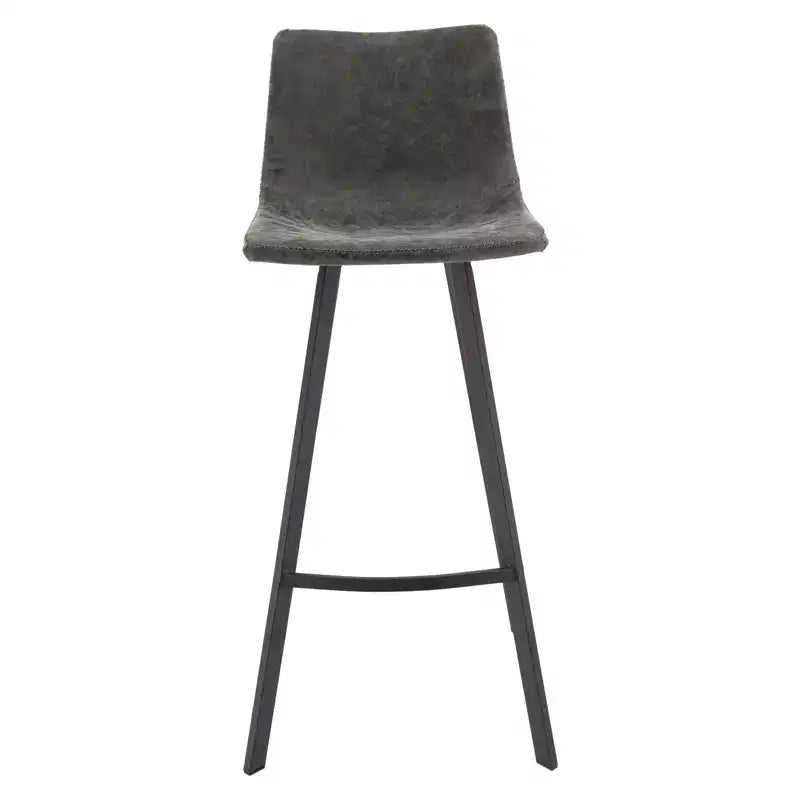 Sgabello da bar LeisureMod Elland con rivestimento in pelle - Sgabello moderno ad altezza bancone con gambe e poggiapiedi in ferro per cucina, bar e pub, set da 2