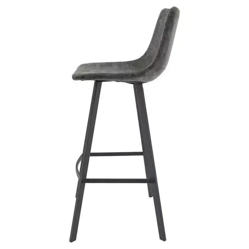 Sgabello da bar LeisureMod Elland con rivestimento in pelle - Sgabello moderno ad altezza bancone con gambe e poggiapiedi in ferro per cucina, bar e pub, set da 2