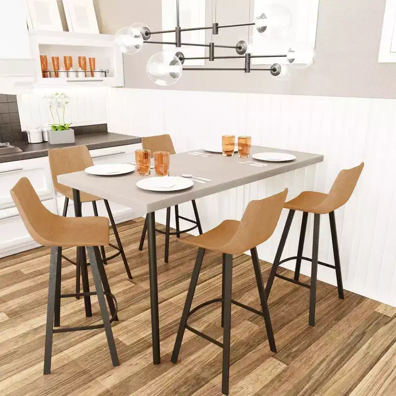 Sgabello da bar LeisureMod Elland con rivestimento in pelle - Sgabello moderno ad altezza bancone con gambe e poggiapiedi in ferro per cucina, bar e pub, set da 2