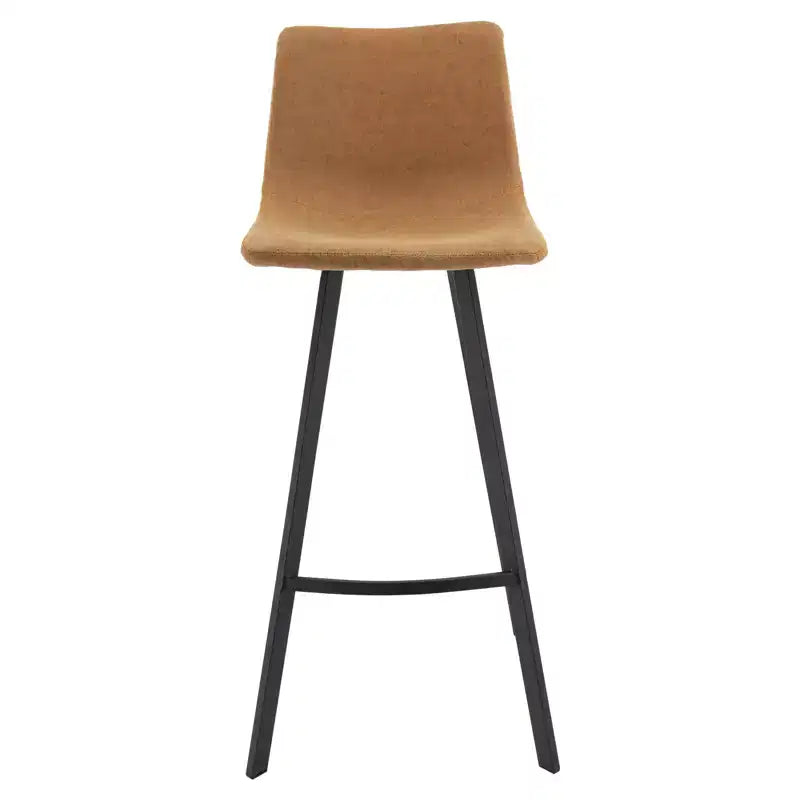 Sgabello da bar LeisureMod Elland con rivestimento in pelle - Sgabello moderno ad altezza bancone con gambe e poggiapiedi in ferro per cucina, bar e pub, set da 2