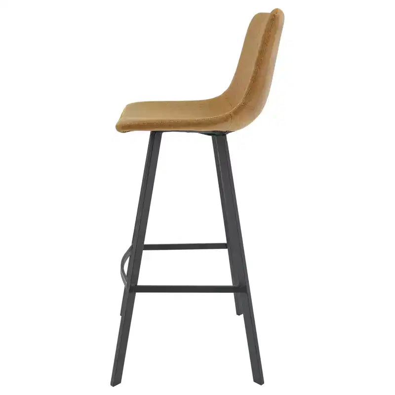 Sgabello da bar LeisureMod Elland con rivestimento in pelle - Sgabello moderno ad altezza bancone con gambe e poggiapiedi in ferro per cucina, bar e pub, set da 2