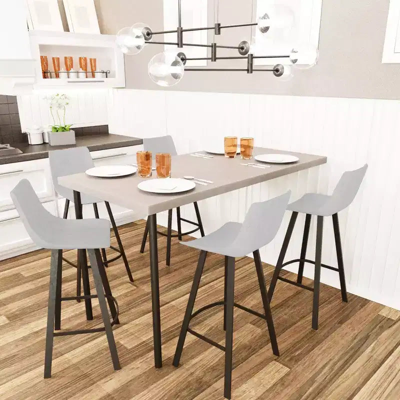 Sgabello da bar LeisureMod Elland con rivestimento in pelle - Sgabello moderno ad altezza bancone con gambe e poggiapiedi in ferro per cucina, bar e pub, set da 2