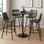 Sgabello da bar LeisureMod Elland con rivestimento in pelle - Sgabello moderno ad altezza bancone con gambe e poggiapiedi in ferro per cucina, bar e pub, set da 2