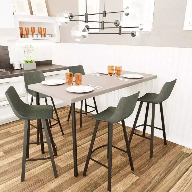 Sgabello da bar LeisureMod Elland con rivestimento in pelle - Sgabello moderno ad altezza bancone con gambe e poggiapiedi in ferro per cucina, bar e pub, set da 2