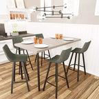 Sgabello da bar LeisureMod Elland con rivestimento in pelle - Sgabello moderno ad altezza bancone con gambe e poggiapiedi in ferro per cucina, bar e pub, set da 2