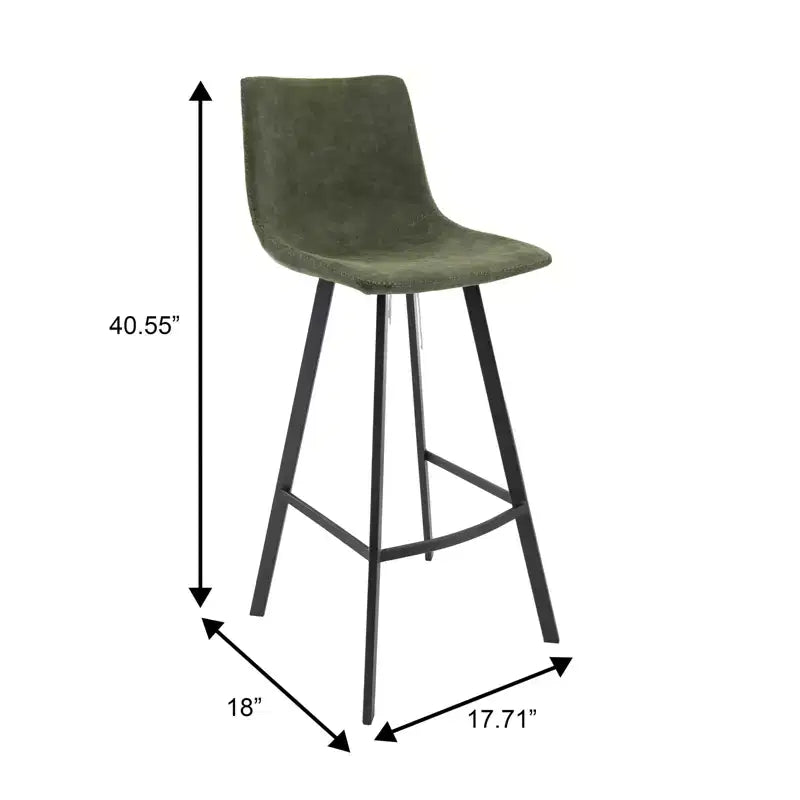 Sgabello da bar LeisureMod Elland con rivestimento in pelle - Sgabello moderno ad altezza bancone con gambe e poggiapiedi in ferro per cucina, bar e pub, set da 2