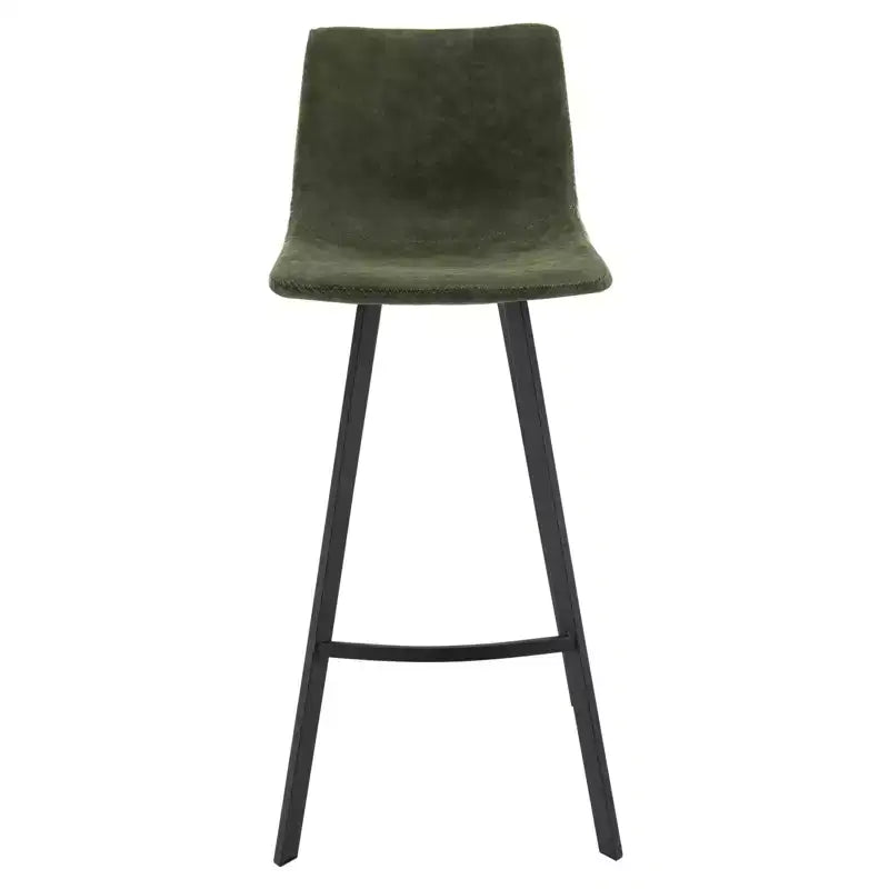 Sgabello da bar LeisureMod Elland con rivestimento in pelle - Sgabello moderno ad altezza bancone con gambe e poggiapiedi in ferro per cucina, bar e pub, set da 2