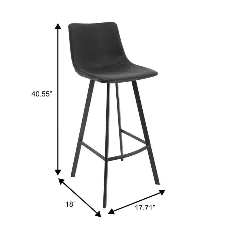 Sgabello da bar LeisureMod Elland con rivestimento in pelle - Sgabello moderno ad altezza bancone con gambe e poggiapiedi in ferro per cucina, bar e pub, set da 2