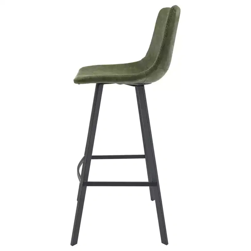 Sgabello da bar LeisureMod Elland con rivestimento in pelle - Sgabello moderno ad altezza bancone con gambe e poggiapiedi in ferro per cucina, bar e pub, set da 2