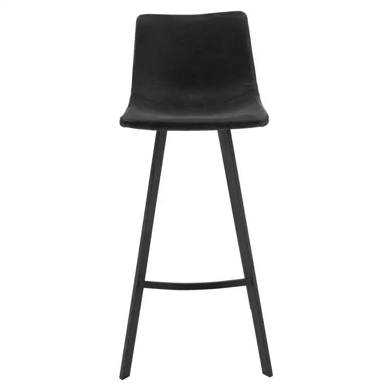 Sgabello da bar LeisureMod Elland con rivestimento in pelle - Sgabello moderno ad altezza bancone con gambe e poggiapiedi in ferro per cucina, bar e pub, set da 2