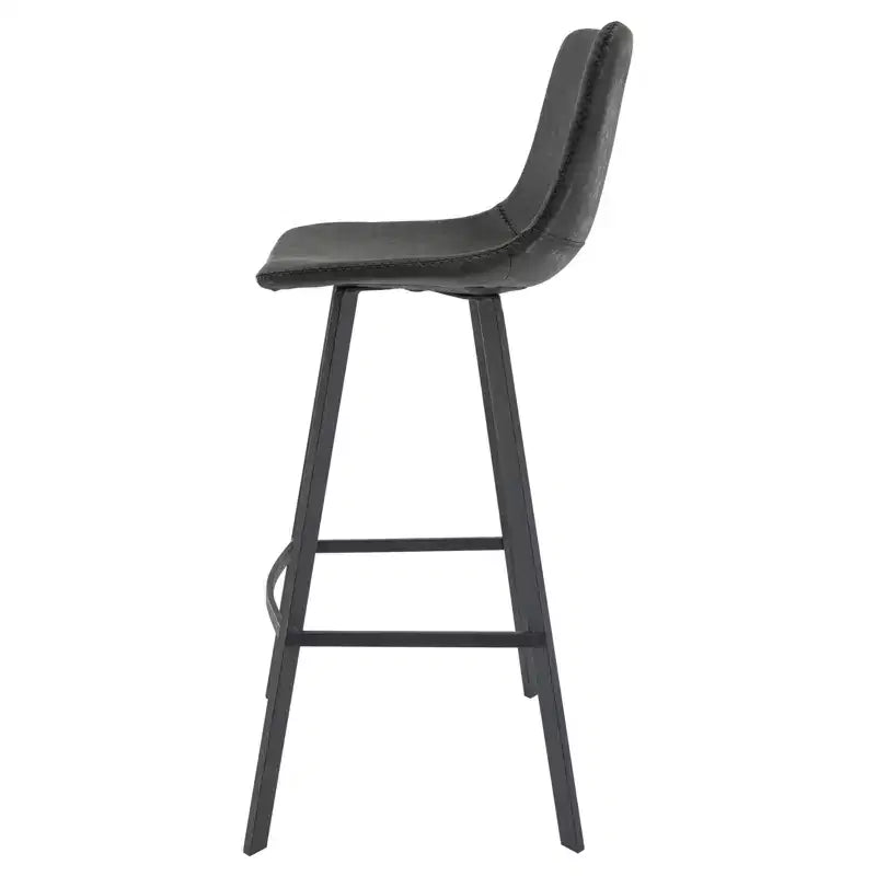Sgabello da bar LeisureMod Elland con rivestimento in pelle - Sgabello moderno ad altezza bancone con gambe e poggiapiedi in ferro per cucina, bar e pub, set da 2