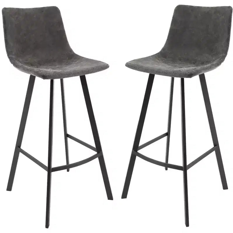 Sgabello da bar LeisureMod Elland con rivestimento in pelle - Sgabello moderno ad altezza bancone con gambe e poggiapiedi in ferro per cucina, bar e pub, set da 2