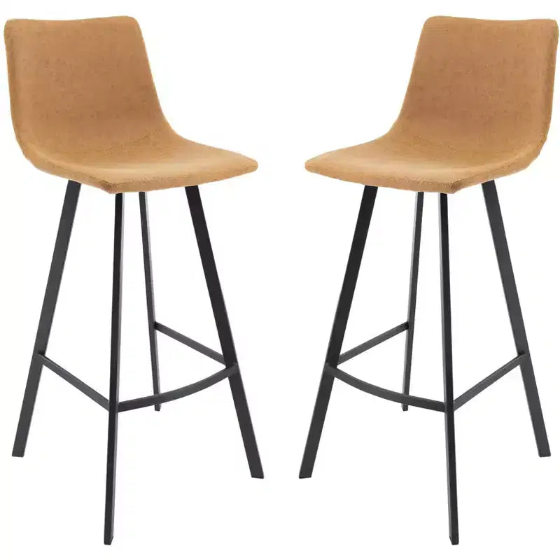Sgabello da bar LeisureMod Elland con rivestimento in pelle - Sgabello moderno ad altezza bancone con gambe e poggiapiedi in ferro per cucina, bar e pub, set da 2