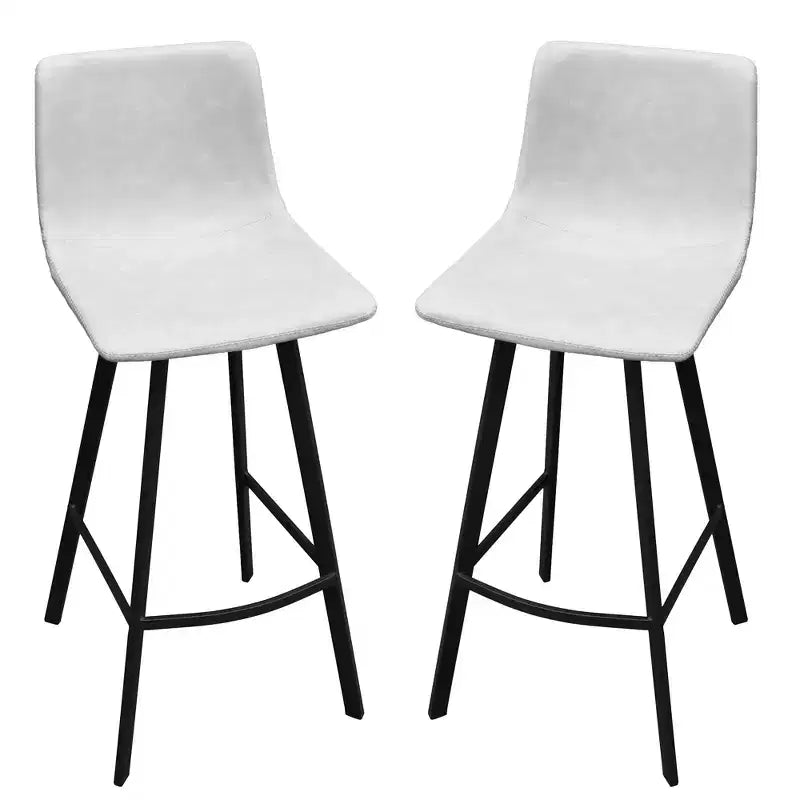 Sgabello da bar LeisureMod Elland con rivestimento in pelle - Sgabello moderno ad altezza bancone con gambe e poggiapiedi in ferro per cucina, bar e pub, set da 2
