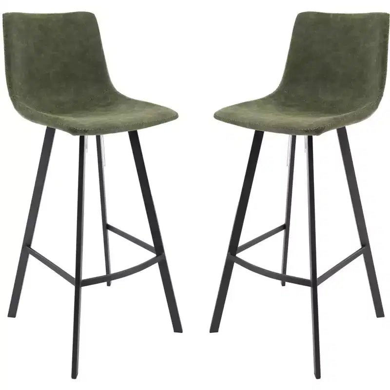 Sgabello da bar LeisureMod Elland con rivestimento in pelle - Sgabello moderno ad altezza bancone con gambe e poggiapiedi in ferro per cucina, bar e pub, set da 2