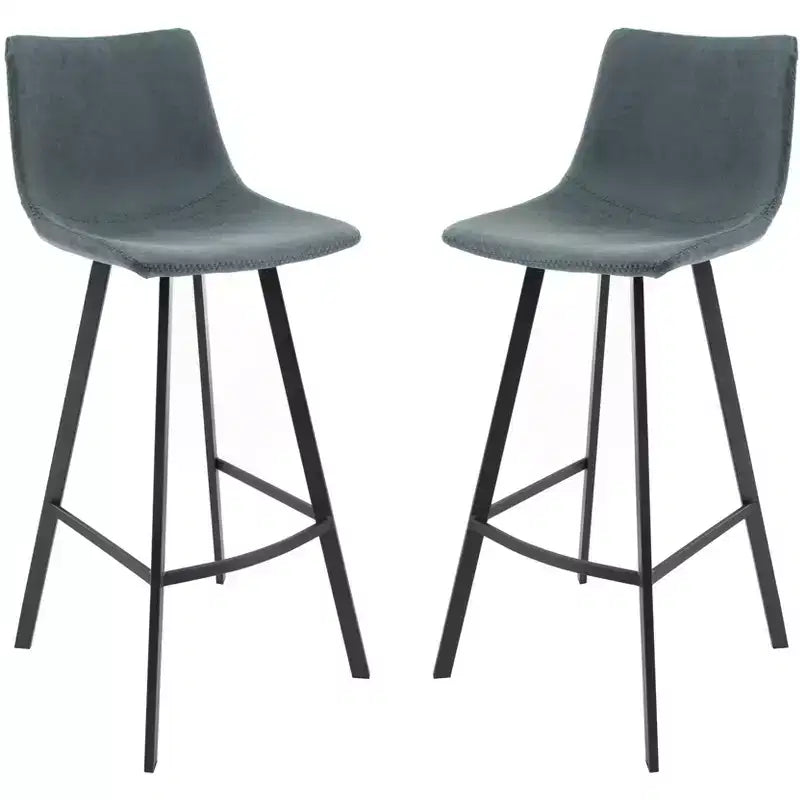 Sgabello da bar LeisureMod Elland con rivestimento in pelle - Sgabello moderno ad altezza bancone con gambe e poggiapiedi in ferro per cucina, bar e pub, set da 2