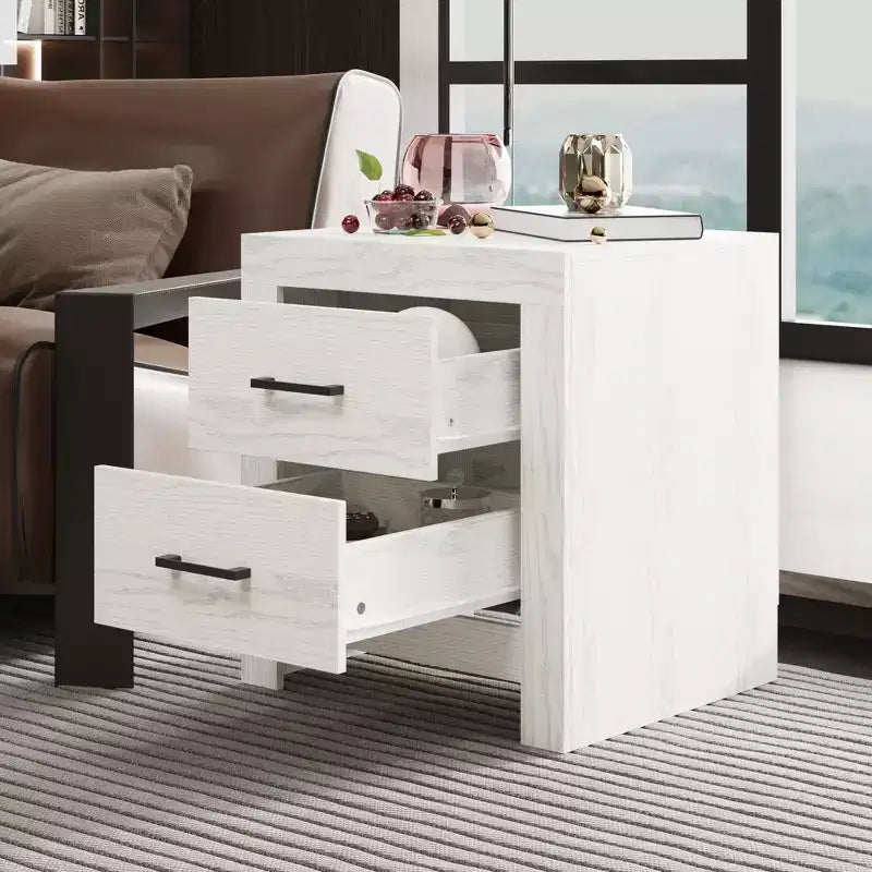 Comodino Famapy con due cassetti, finitura legno, mobile contenitore verticale, tavolino da notte