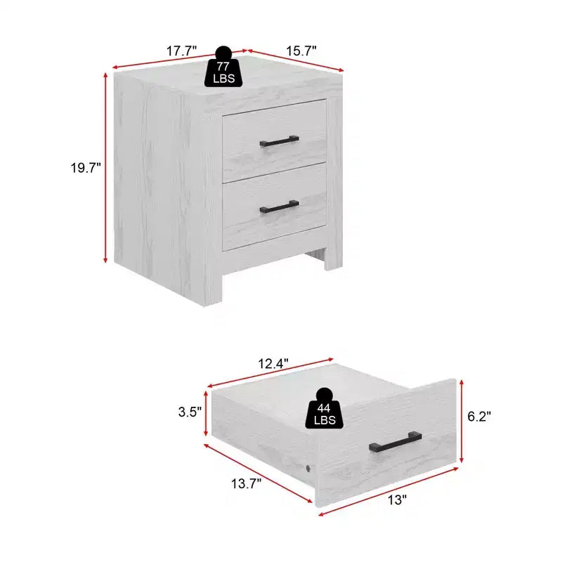 Comodino Famapy con due cassetti, finitura legno, mobile contenitore verticale, tavolino da notte