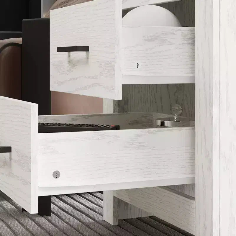 Comodino Famapy con due cassetti, finitura legno, mobile contenitore verticale, tavolino da notte